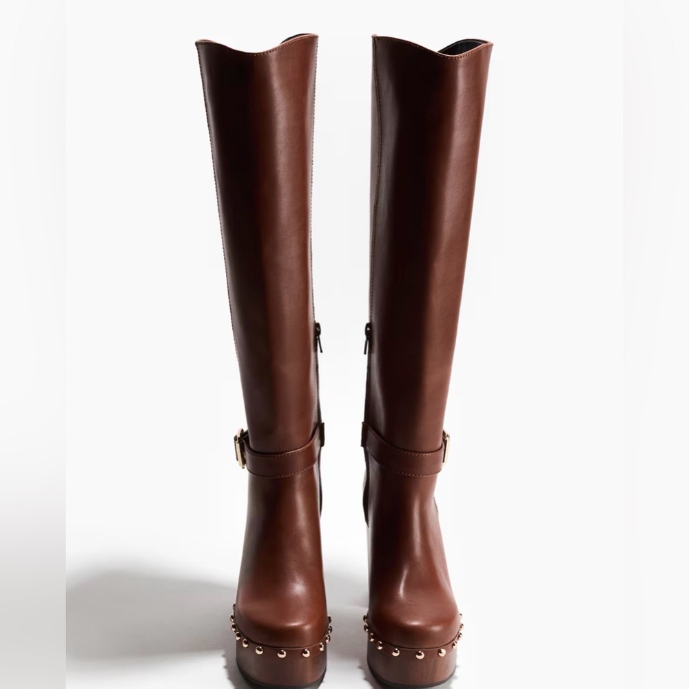 H&M knee high boots studded 7